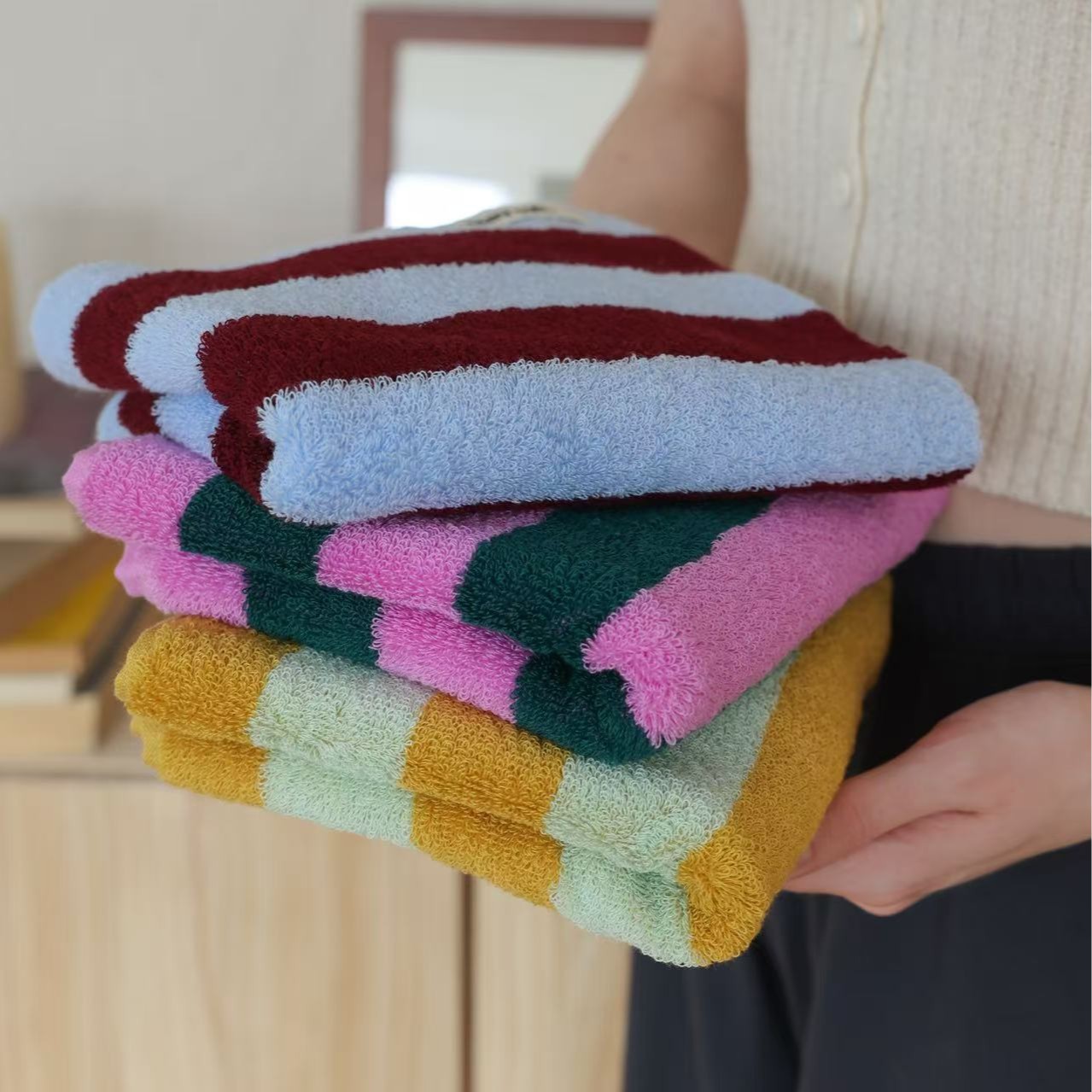 Home Textiles Face Towel - Retro gestreepte puur katoenen handdoeken Zacht
